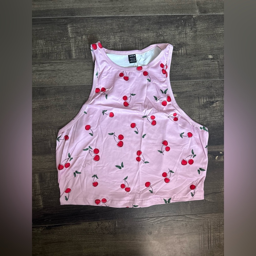 SHEIN Pink Cherry Print Tank Top